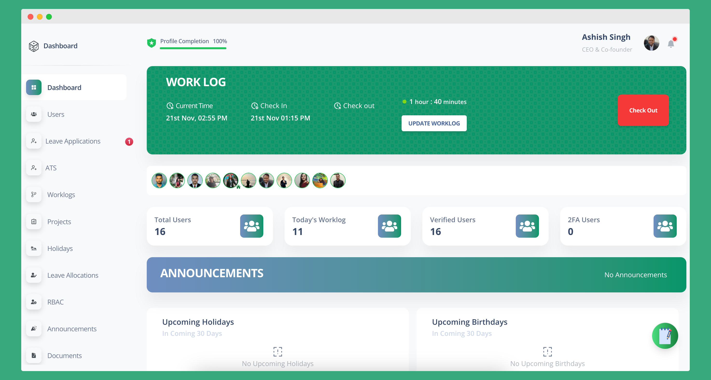 CrewForge dashboard bringing people, projects and clients into one view